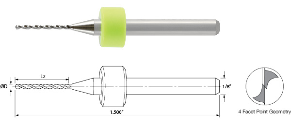 PCB Medium Non-Undercut Drill 1.25 mm Diameter Kyocera 100.0492.400 50pcs 
